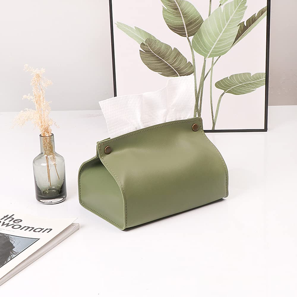 Housse Boîte à Mouchoirs Rectangulaire Cuir Synthétique Vert - 17x10x7 Cm