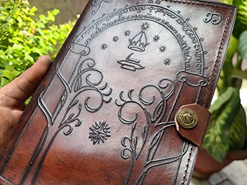 Journal en cuir marron avec les portes de Durin gravées main - 2