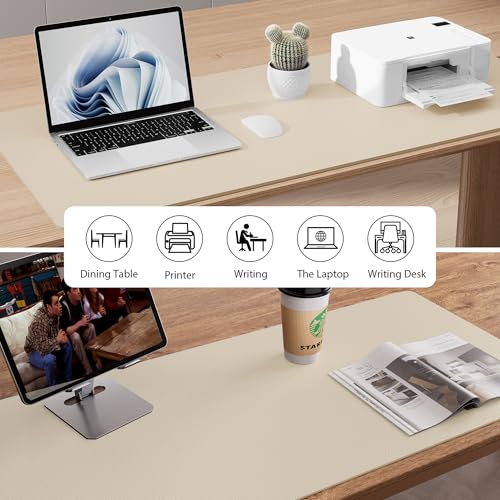 Image of Aothia Leather Desk Pad Protector, Mouse Pad, Office Mat, Non-Slip PU Leather Blotter, Laptop Pad, Waterproof Writing Pad for Office and Home (Beige, 36 inch x 17 inch)