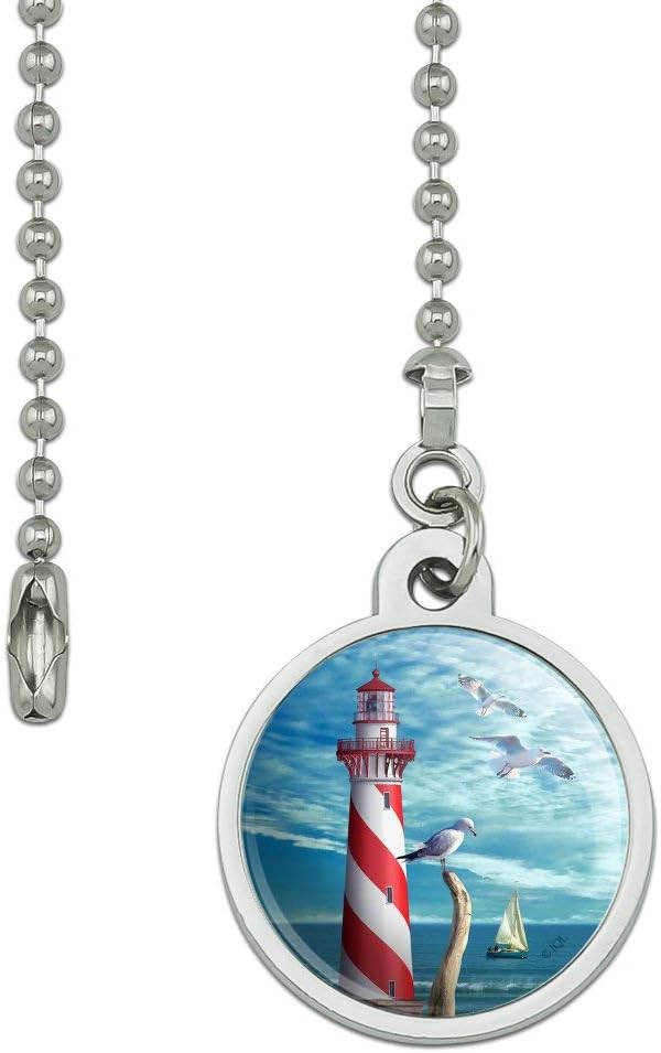 GRAPHICS & MORE Lighthouse Seashore Ocean Beach Seagulls Sailboat Ceiling Fan and Light Pull Chain
