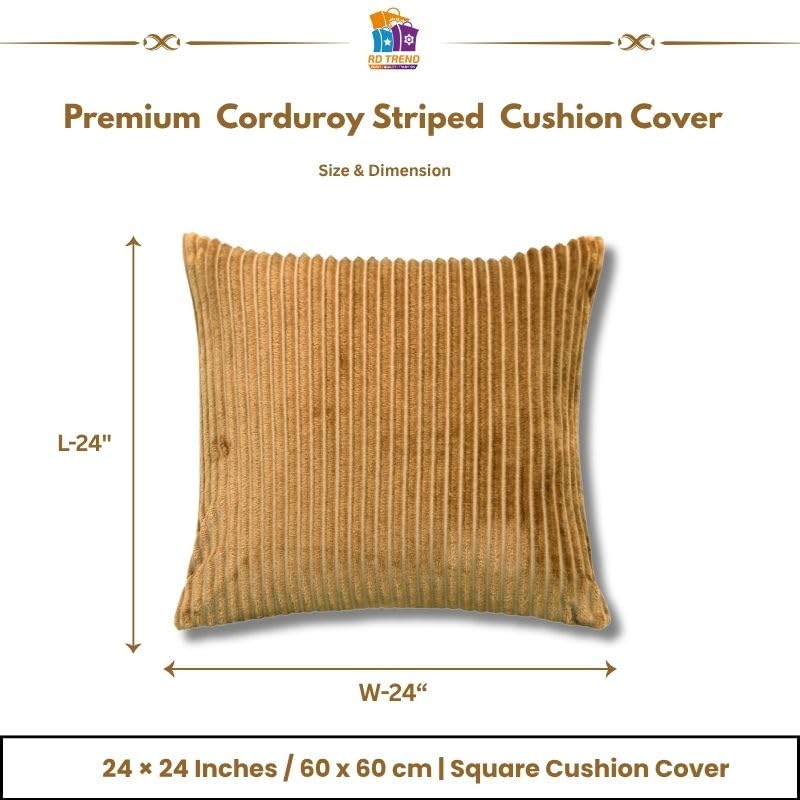 Image of RD TREND Cushion Cover Set of 5, Decorative Sofa Living Room Home Square Cushion Covers 24 Inch x 24 Inch, Aesthetic Corduroy Striped Double Sided (Mustard,Pack of 5)