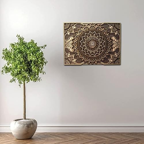 Bhdecor Home Wall Decor – Multilayered Laser Cut Carved Elegant Wooden Mandala Hanging Mdf Panels For Decoration - Rustic Contemporary Artwork 38.2 X 28.3 Inch(97X72Cm), Brown/Gold #TOP5