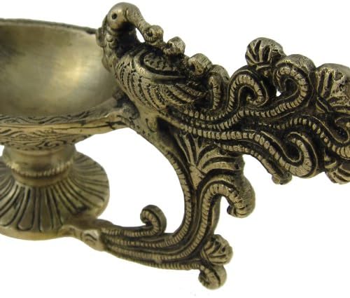 Frienemy Presents Brass, Handmade Oil Lamp,Peacock Facing Back Indian Diya, 6.5 X 2.5 X 3.3 Inches #Frienemy-247