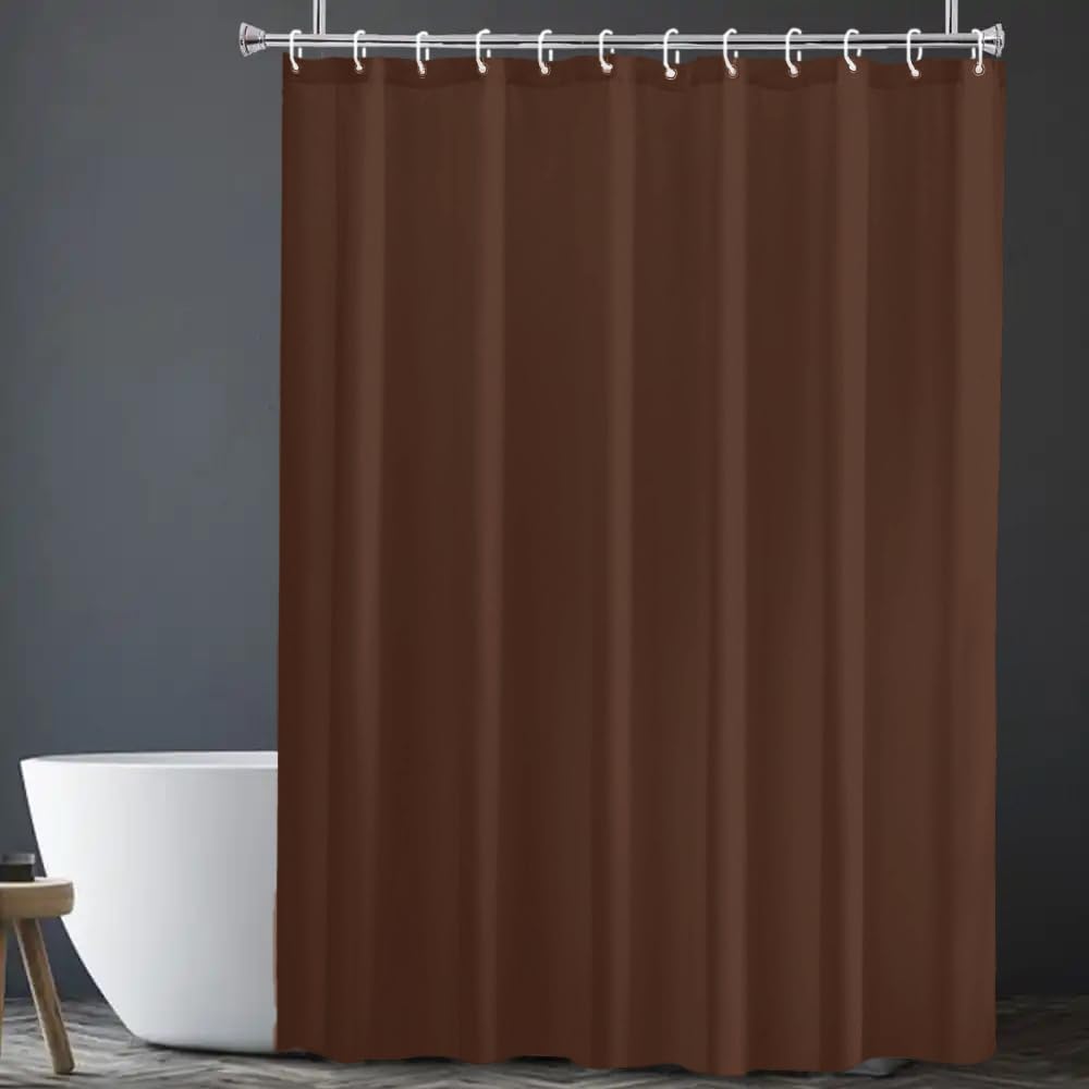 HOMTRYLIC Brown Shower Curtain W200 x L240cm Plain Fabric Shower Curtain for Bathroom Water Repellent Extra Long Bath Shower Curtain Set with 14 Hooks, Machine Washable for Bathroom Hotel Bathtub