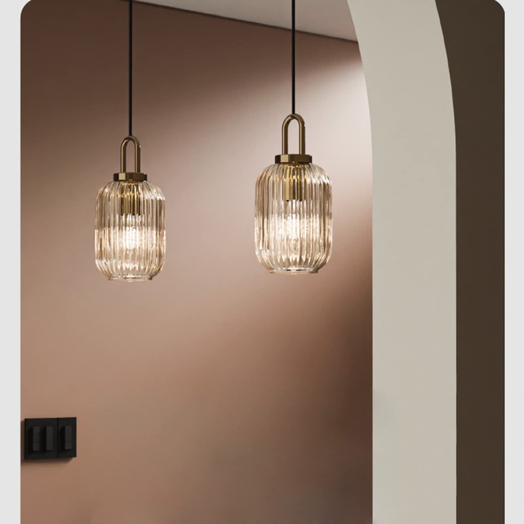 Lampada a Sospensione in Vetro Trasparente con Paralume in Vetro Rigato e Finitura Bronzo, Lampada a Sospensione Moderna Retro Plafoniera (`140mm)