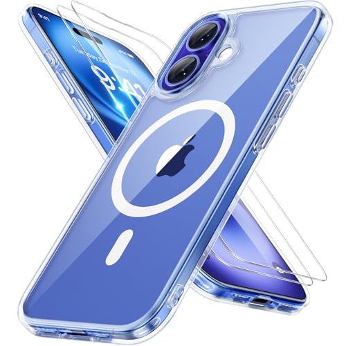 Image of Miracase Magnetic Clear for iPhone 16 Plus Case [Compatible with MagSafe] [with 2X Screen Protectors] Military-Grade Protection, Anti-Fingerprint, Slim Phone Case for 16 Plus 6.7 inch - Crystal Clear