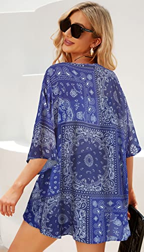 Kimonos For Women Casual Bohemian Flowers Basic Summer Cardigans Cover Ups (Deep Boho Navy, L) #TOP5
