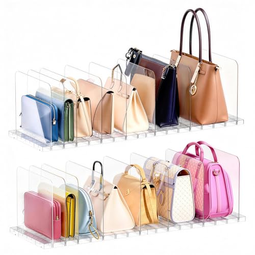 PAVSTINE バッグ収納スタンド 4個セット 間隔調節可能 4仕切り 台座連結・積み重ね可能 簡単組み立て 透明 クローゼット カバン収納 約幅36x奥行24x高さ21cm クリア