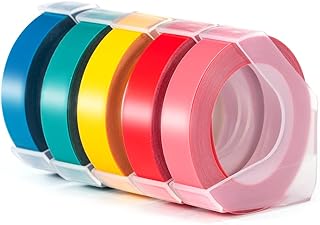 Anycolor Compatible Dymo Omega Label Tape Replacement for Dymo 9mm Embossing Tape Self-Adhesive 3D Vinyl Labels Pink Yellow Red Lake Green Lake Blue for Dymo Omega S0717930 Junior S0717900 Motex E-101