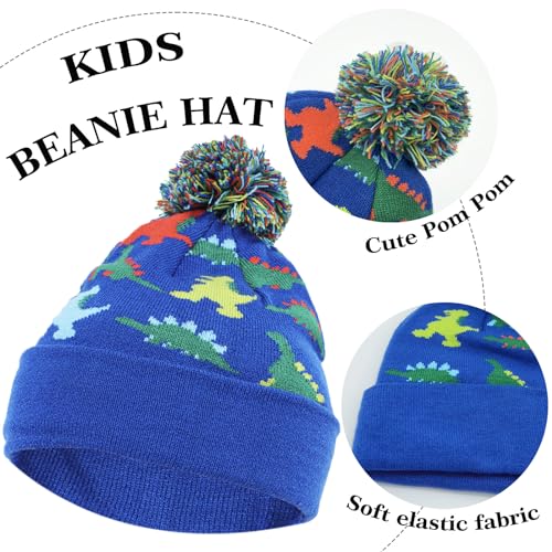 Kids Winter Hat Gloves Scarf 3 Piece Set Toddlers Dinosaur Pom Pom Beanie Children Knitted Warm Set2