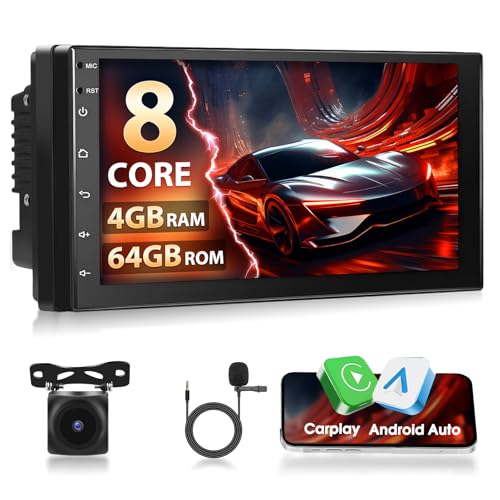 Motorsi Autoradio para Auto 2 DIN con 8 Núcleos y 4+64 GB Qualcomm Application Carplay Android Auto, Pantalla Táctil IPS de 7' Radio Estéreo Android 15 Compatible con Dab+, Bluetooth 5.1, GPS, Cámara