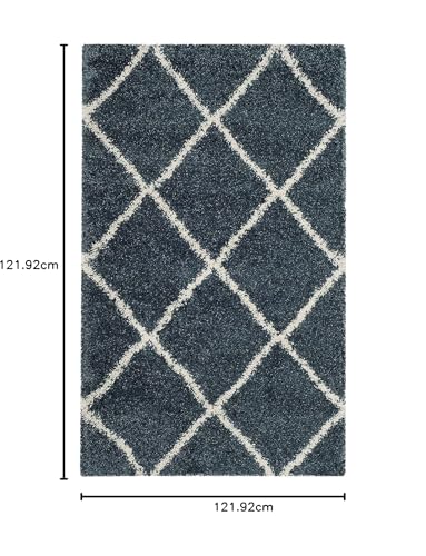 Image of Modern Anti Slip Shaggy Fluffy Fur Rug and Carpet for Living Room, Bedroom (4x4 Feet Square, Blue & Ivory)