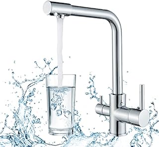 Rozin Kitchen Tap 3 Way with Filter Water System Double Handles Drinking Water and Cold Hot Water 360° Swivel Chrome Tap