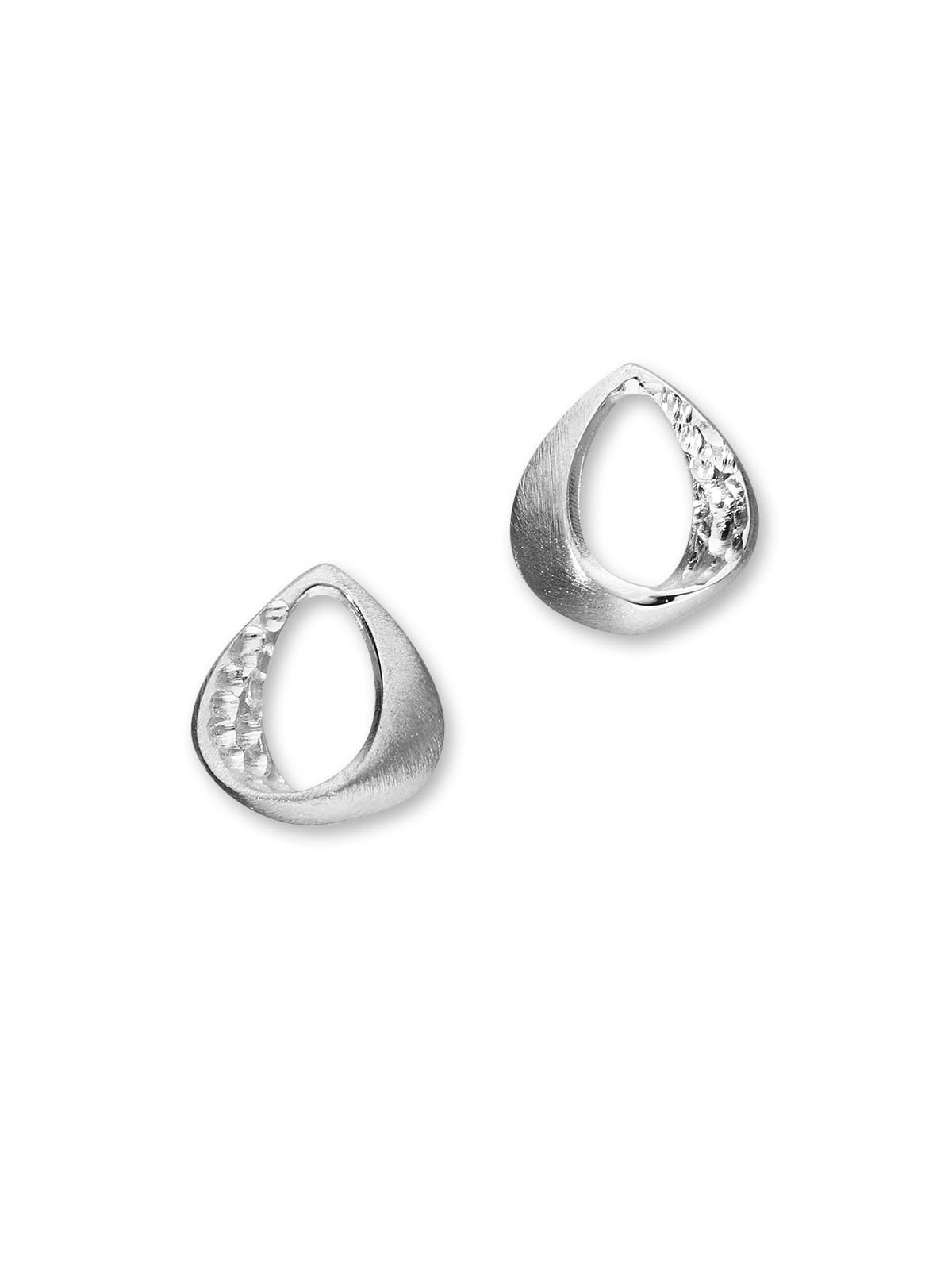 Ortak 925 Sterling Silver Handmade Dainty Stud Earrings Twirls Two Tone Texture Finish Oslo Collection High Polished Scottish Fine Jewellery Made In Scotland