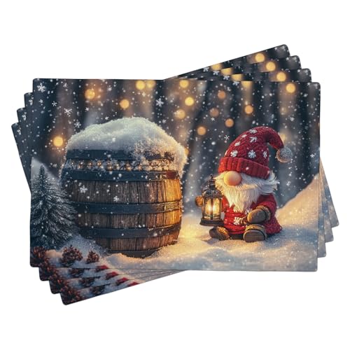 Tischsets mit Winter-Zwerg, festlich, rot und weiß, für Weihnachten,...