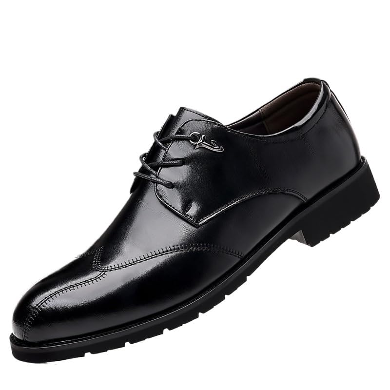 Formal Oxford Shoes for Men Lace Up Anti-Slip Rubber Sole Block Heel Office Calfskin Leather Evening Brogue