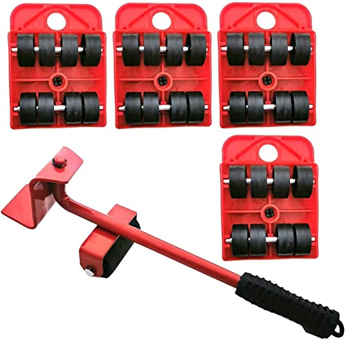 Image of Heavy Furniture Mover Lifter Shifting Tool Set with 4 Roller Pads, 360 Rotating Furniture Moving Wheels, Lever Lifter for Sofa, Bed, Wardrobe, Cabinet, Refrigerator, Washing Machine & Home