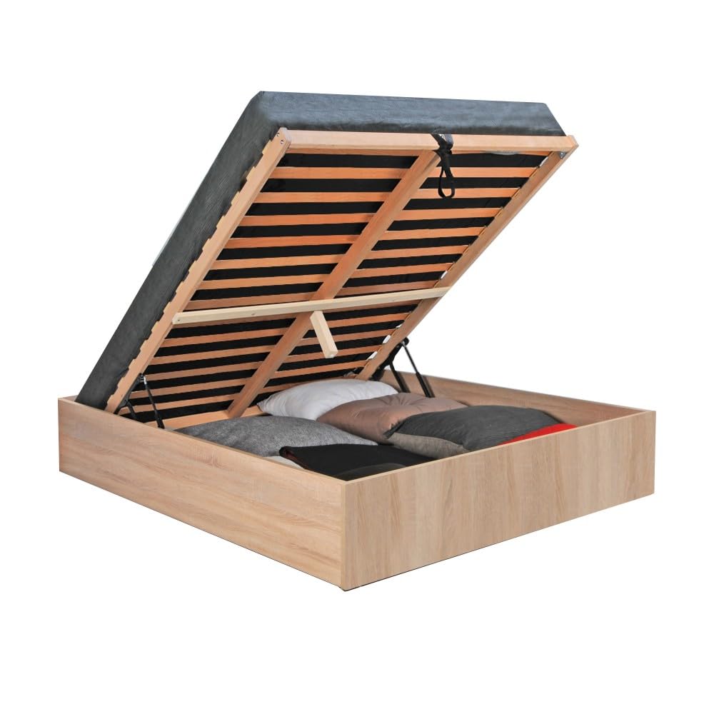 WEBER INDUSTRIES Lit Coffre Bilbao 160x200 cm + sommier/Décor chêne Blanchi