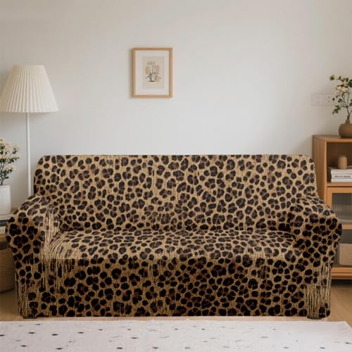Cubre Sofa 4 Plazas Marrón Negro Elasticidad Moderna Fundas De Sofa Ajustables con Reposabrazos,Duradero,Confort Suavidad,Protección para Perros Y Mascotas,Adecuado para Sala De Estar