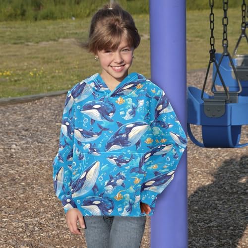 Killer Whale on Blue Toddlers and Girls' Sweatshirts Sweater Fashion Hoodie with Kangaroo Pocket4