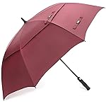 G4Free 62 Inch Large Automatic Open Golf Umbrella Extra Oversize Double Canopy Vented Windproof Stick Umbrellas Waterproof (Wine Red)
