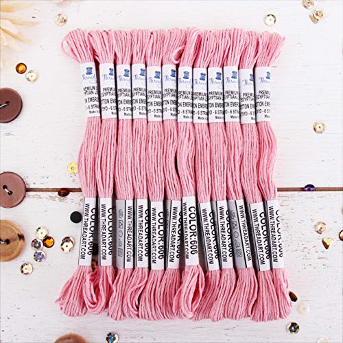Image of 12 Skeins ThreadArt Cotton Embroidery Floss, Light Pink | Long fiber cotton embroidery floss for cross stitch, hand embroidery and bracelets. Six-strand floss separates easily.