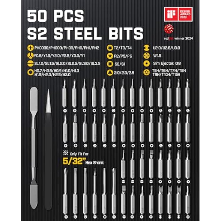 Fanttik E1 Max Electric Screwdriver, Mini Precision Screwdriver Set, 50 Magnetic Bits, Magnetic Storage, 5/32Hex, Repair Tool Kit for Electronics Phone Camera Laptop Watch for Dad