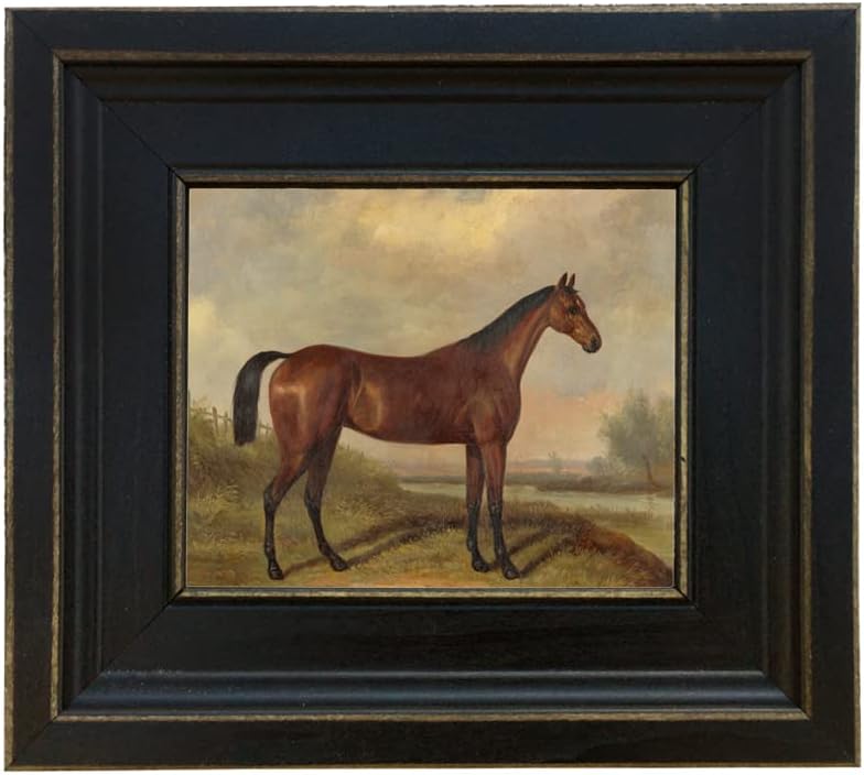 Schooner Bay Co. – William Barraud Hunter in Landscape Oil Painting Print on Canvas in Rustic Frame Home Wall Art Décor Equestrian Horse Ready To Hang (8-1/2" x 9-1/2", Black Distressed Frame)