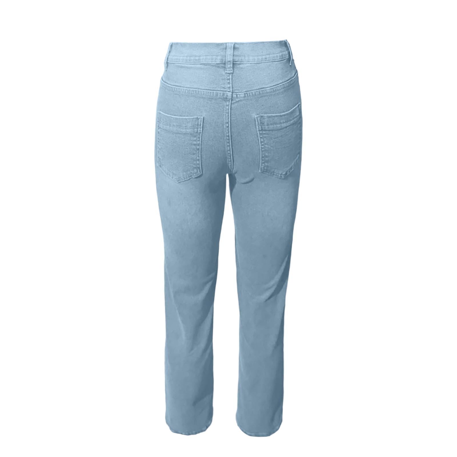 Damen-Jeans mit weitem Bein zum Überziehen, hoch tailliert, dehnbar, Baggy-Jeans mit geradem Bein, Jeanshose