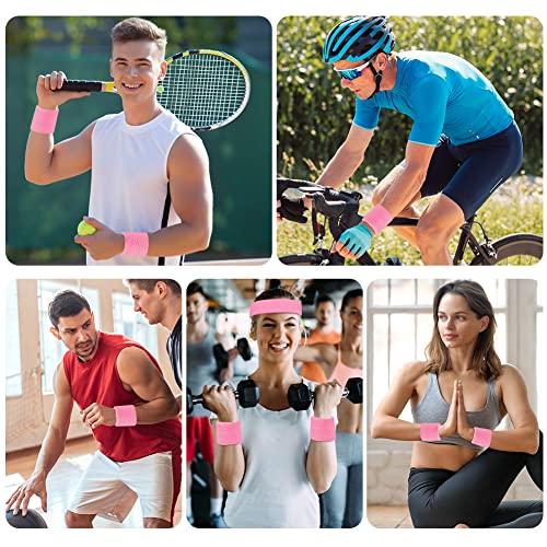Flintronic 3 Pack Sweatbands Set, Fitness Sweatbands with 1PC Sports Headband+2PCS Wristbands, Sports Sweatband Soft Thickened Terry Cotton, Soft Cotton for Handball Football Tennis-Pink - Image 7