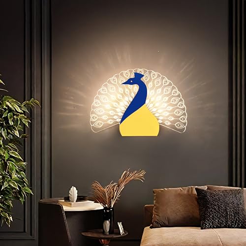 Image of Nova Peacock Wall Light for Home Decor | LED Acrylic Decorative Wall Lamp | 3 in 1 Light for Bedroom, Living Room, Kids Room, Bathroom, Perfect for Gifts | 25 Cm | Pack of 1
