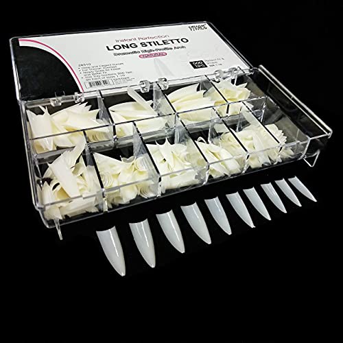 Beyou Natural Long Stiletto 500Pcs Artificial Fake Nail Tips With Clear Plastic Case,10 Sizes 28510 For Nail Salon Nail Shop #TOP1