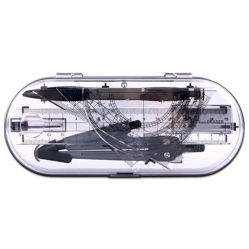 8 pieces Geometry Compass Set Grey Drafting Set School Maths Protractor Set Pencil Lead Refills Compass Pencil Eraser Rulers with Carry Case for Drafting Student Teacher School - Image 3