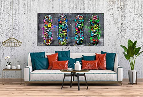 Graffiti Wall Pictures For Bedroom, Fashion Banksy Large Canvas Wall-Art For Living Room, Street Art Skateboard Sport Graffiti Painting, Stretched And Framed Ready To Hang Funny Poster Size 60X30 #TOP5
