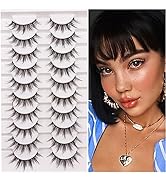 Manga Lashes, False Eyelashes 10 Pairs Natural Anime Lashes with Clear Band Wispy Soft Cosplay La...