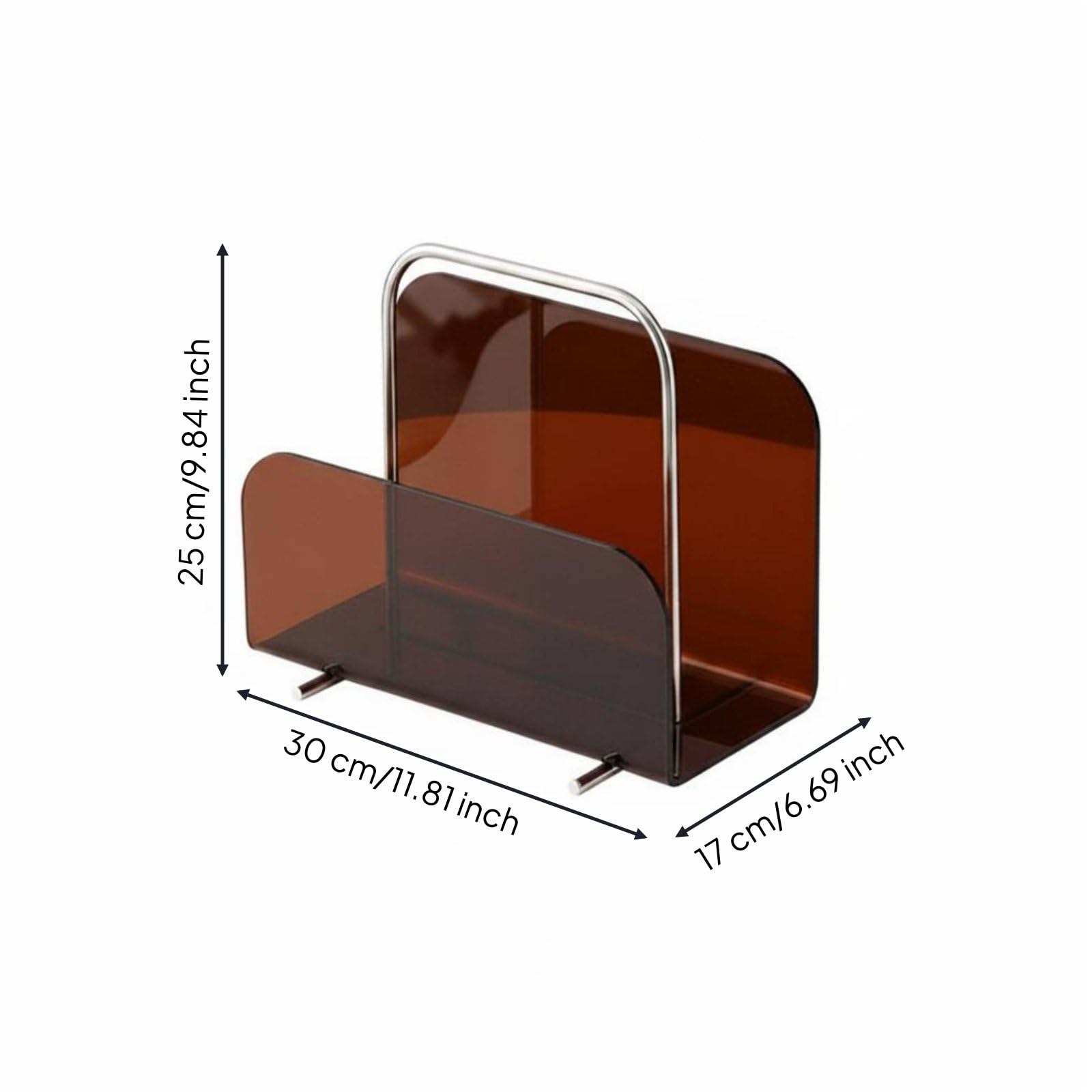 Colcolo Porta Riviste Acrilico Moderno Organizer Giornali Libri da Tavolo con Manico Integrato Perfetto Ordine E Stile per Casa Soggiorno Scrivania Ufficio Lettura, Marrone
