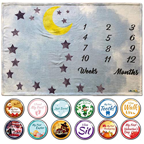 Baby Monthly Milestone Blanket for Boy and Girl | Soft Premium Flannel Fleece | Free Milestone Stickers | for Mom Newborn Baby Shower Gift | 100% Machine Washable | Large 60
