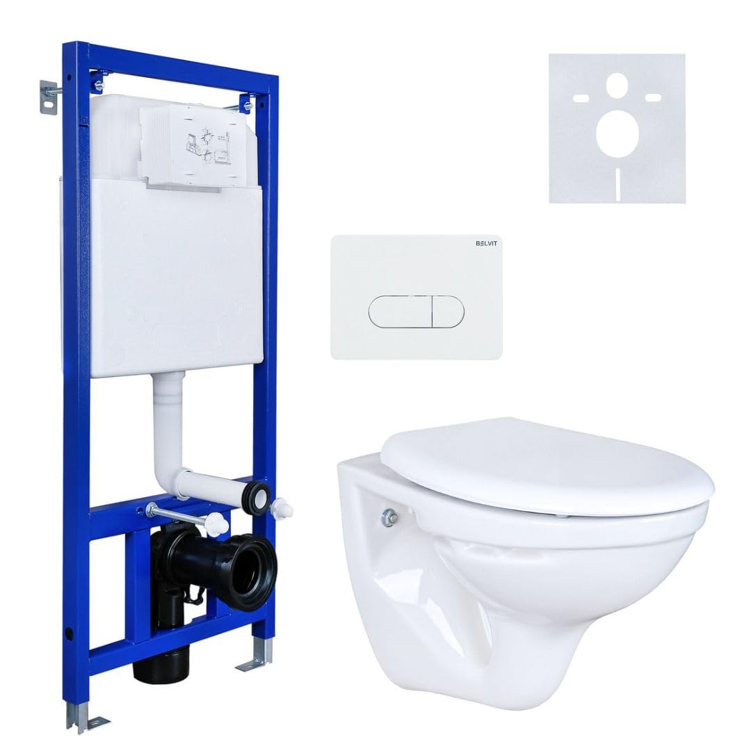 Belvit Hänge WC Komplettset Weiß Tiefspüler