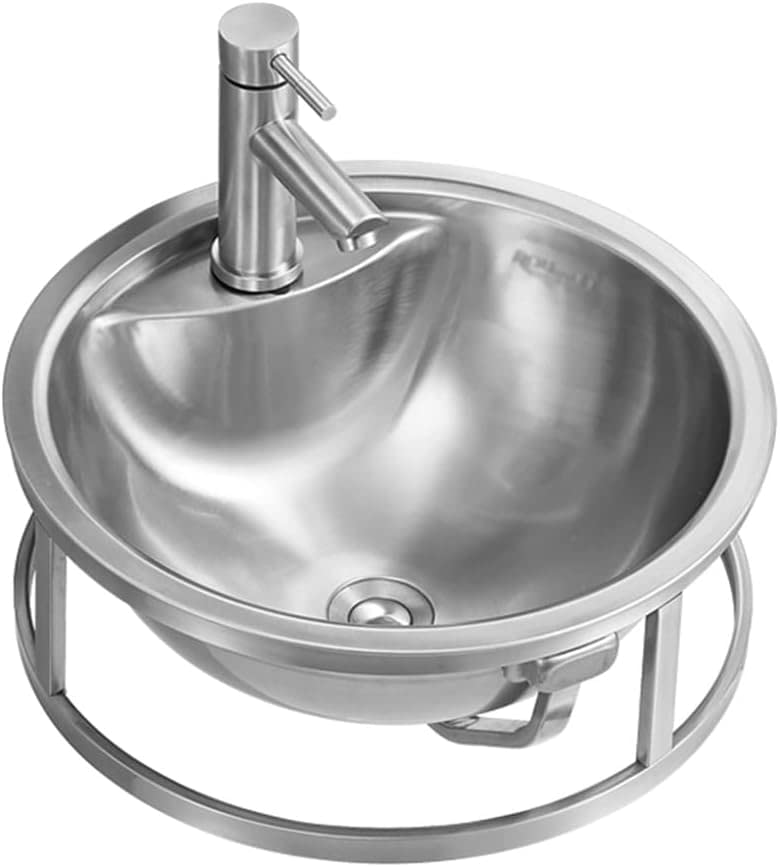 Petit lavabo mural en acier inoxydable au design rond épuré pour aménagement moderne