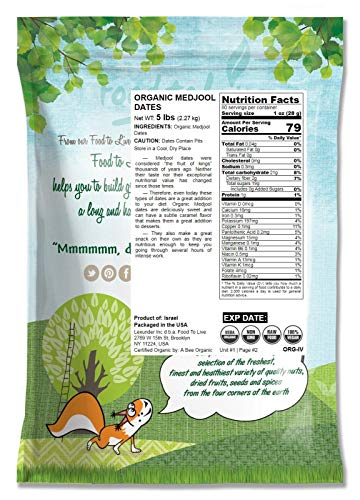 Organic Medjool Dates, 5 Pounds – Non-Gmo, Whole Dried Dated With Pits, Large Size, Unsweetened, Unsulphured, Vegan, Sirtfood, Bulk. Good Source Of Potassium, Magnesium, And Dietary Fiber. #TOP1