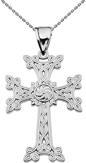 Sterling Silver Eternity Khachkar Armenian Cross Pendant Necklace (Small)