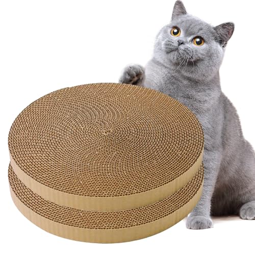 2Pcs Round Cat Scratcher Refill 10 Inch Diameter Cardboard Cat Scratching Board Circle Replacement Pads for Indoor Cat Toy