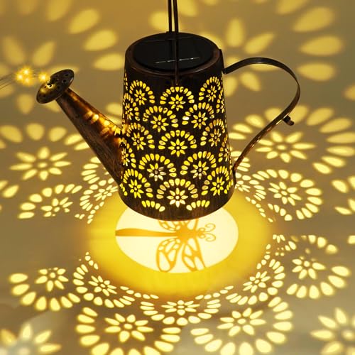 OUILA Solar Gießkanne Lichterkette, 2 Stück Solarlaterne für außen mit Schäferhaken, Solarlampen IP65 Wasserdicht, LED Lichterketten für Außen, Gartendeko, Hofweg, Blumenbeet