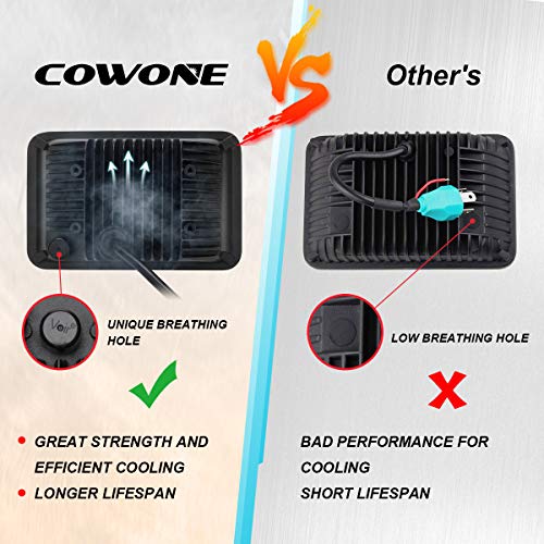 Cowone 4Pcs 2023 Newest 60W Brightest 4X6 Inch Chrome Rectangular Led Headlights Replacement For H4651 H4652 H4656 H4666 H4668 H6545 Kenworth T800 T400 T600 Peterbilt 357 378 379 Freightliner #TOP4