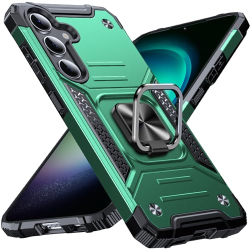 Anqrp Heavy Duty Case for Samsung Galaxy S23 Case with Enhanced Ring Holder Grip Stand, Military Grade Shockproof Rugged Drop Protective Silicone Hard Samsung S23 Phone Case Cover,Dark Green