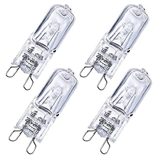 Bombillas Halógenas G9 25W 230V para Horno y Microondas, Bombilla Blanco Cálido Poweka 2700K Tolerante al Calor 300 ° (4 Piezas)