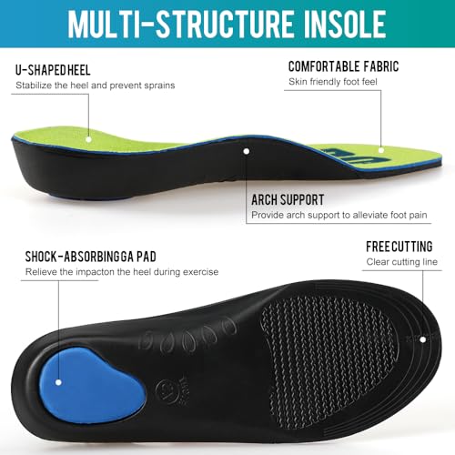 Image of XINIFOOT Arch Support Shoe Insoles for Men and Women, 2 Pairs, Blue + Green | 2 Pairs, Comfort Orthotic Inserts, For Flat Feet & Feet Pain, For Pronation & Running, Blue + Green