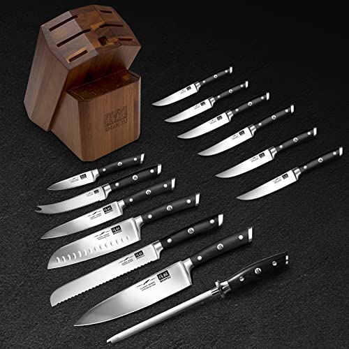 SHAN ZU Küchenmesser Set mit Block, 14-teiliges professionelles Deutsches Kochmesser Block Set mit Wetzstahl, Messersets für Küche mit Block – Ansicht 2