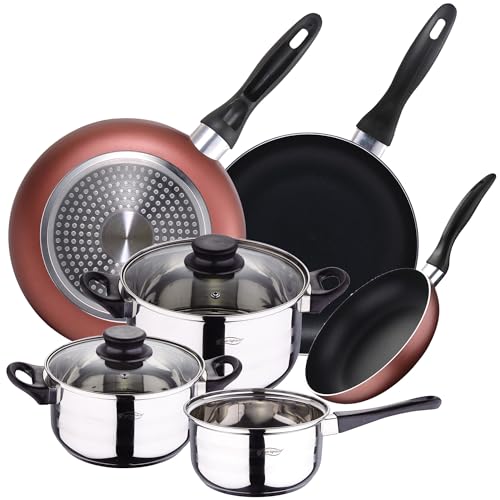 Renberg Bateria de cocina 5 piezas San Ignacio de acero inoxidable con juego de sartenes (16,20,24 cm) en aluminio prensado aptas para induccion, PK3214