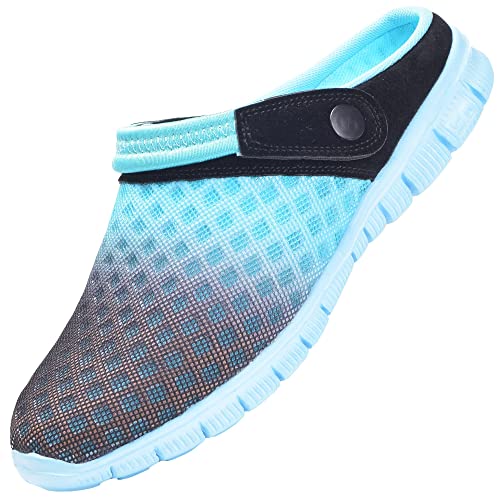 Hsyooes Mens Womens Mules & Clogs Garden Shoes Summer Breathable Mesh Slippers Non-Slip Outdoor Beach Sandals Unisex Skyblue,9 Women/7 Men,Label Size 40 #TOP23
